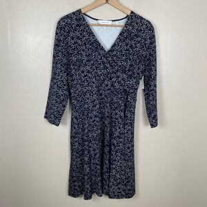 Lark & Ro Women's 12 Faux Wrap Dress Navy Blue White Floral Long Sleeve B07L92